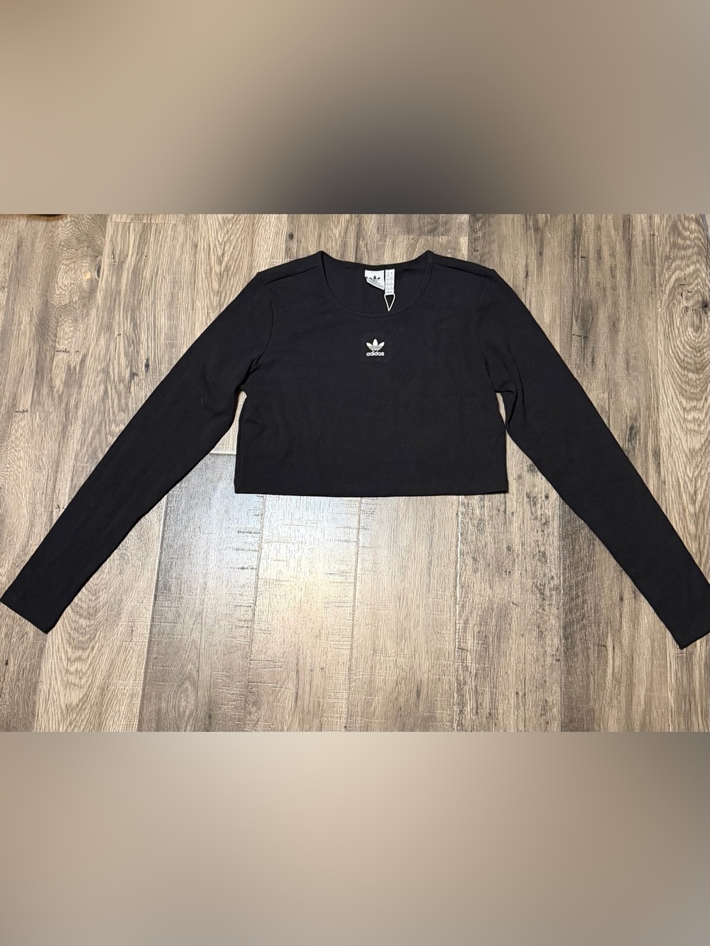 NWT Adidas Originals Essentials Ribbed Crop Long Sleeve Top Black XL